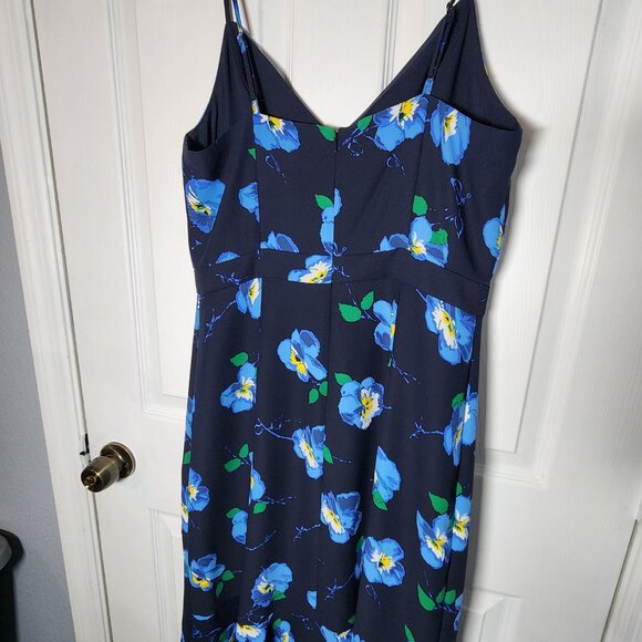 NWT–Banana Republic Black Blue Floral Ruffled Hem Dress - Size: 10 PRICE IS FIRM - Picture 3 of 7